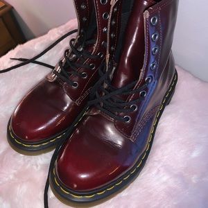 SHINY CHERRY RED DR MARTENS 1460 COMBAT BOOTS